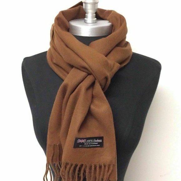Men's New Coffee Brown Scotland CASHMERE SCARF - Picture 3 of 3